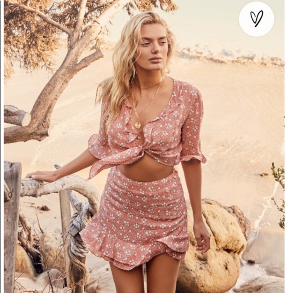 Lulus Terra Cotta Floral Two Piece Dress
